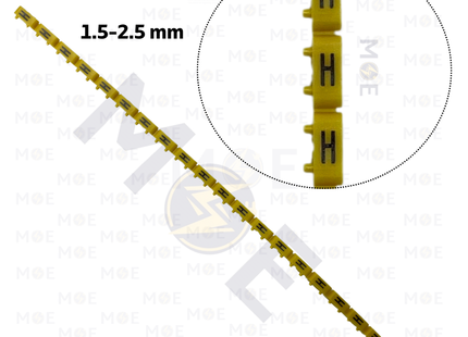 Klemsan Cable Markers Capital Letter KE2 ( 1.5-2.5mm ) Yellow ( H ) | KL 518017 | حلقة ترقيم كابلات اصفر حرف