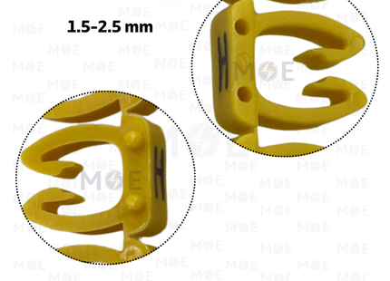 Klemsan Cable Markers Capital Letter KE2 ( 1.5-2.5mm ) Yellow ( H ) | KL 518017 | حلقة ترقيم كابلات اصفر حرف