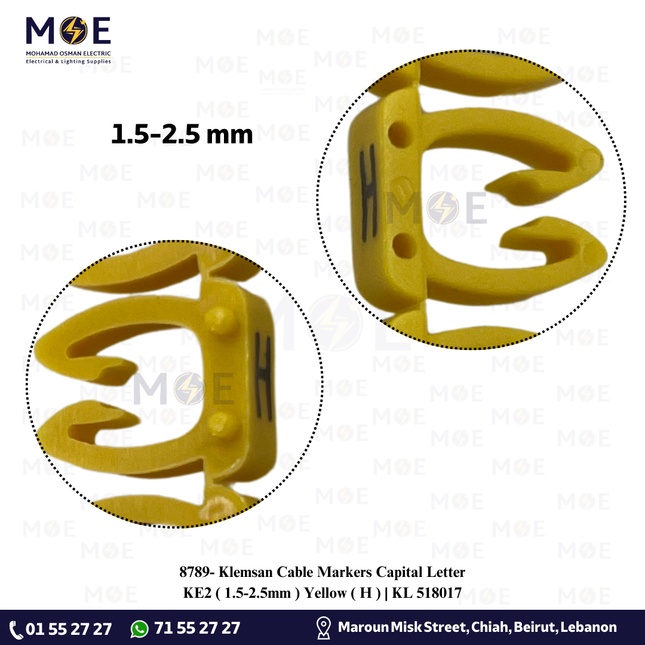 Klemsan Cable Markers Capital Letter KE2 ( 1.5-2.5mm ) Yellow ( H ) | KL 518017