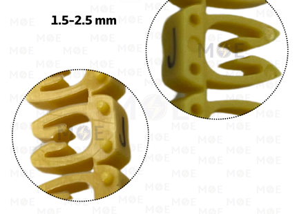 Klemsan Cable Markers Capital Letter KE2 ( 1.5-2.5mm ) Yellow ( J ) | KL 518019 | حلقة ترقيم كابلات اصفر حرف
