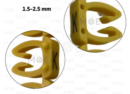 Klemsan Cable Markers Capital Letter KE2 ( 1.5-2.5mm ) Yellow ( K ) | KL 518020 | حلقة ترقيم كابلات اصفر حرف