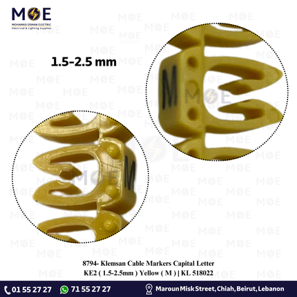 Klemsan Cable Markers Capital Letter KE2 ( 1.5-2.5mm ) Yellow ( M ) | KL 518022