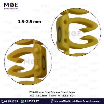 Klemsan Cable Markers Capital Letter KE2 ( 1.5-2.5mm ) Yellow ( O ) | KL 518024