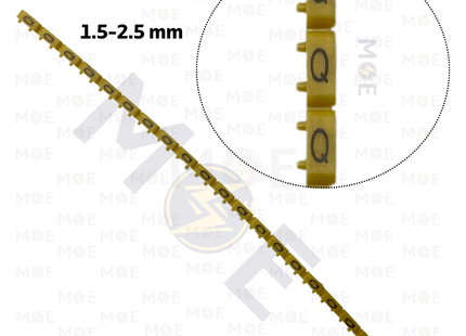 Klemsan Cable Markers Capital Letter KE2 ( 1.5-2.5mm ) Yellow ( Q ) | KL 518026 | حلقة ترقيم كابلات اصفر حرف