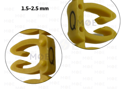 Klemsan Cable Markers Capital Letter KE2 ( 1.5-2.5mm ) Yellow ( Q ) | KL 518026 | حلقة ترقيم كابلات اصفر حرف