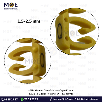 Klemsan Cable Markers Capital Letter KE2 ( 1.5-2.5mm ) Yellow ( Q ) | KL 518026