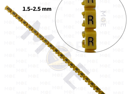 Klemsan Cable Markers Capital Letter KE2 ( 1.5-2.5mm ) Yellow ( R ) | KL 518027 | حلقة ترقيم كابلات اصفر حرف