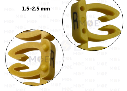 Klemsan Cable Markers Capital Letter KE2 ( 1.5-2.5mm ) Yellow ( R ) | KL 518027 | حلقة ترقيم كابلات اصفر حرف
