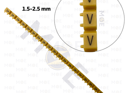 Klemsan Cable Markers Capital Letter KE2 ( 1.5-2.5mm ) Yellow ( V ) | KL 518031 | حلقة ترقيم كابلات اصفر حرف