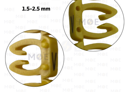 Klemsan Cable Markers Capital Letter KE2 ( 1.5-2.5mm ) Yellow ( V ) | KL 518031 | حلقة ترقيم كابلات اصفر حرف