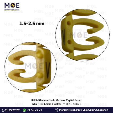 Klemsan Cable Markers Capital Letter KE2 ( 1.5-2.5mm ) Yellow ( V ) | KL 518031