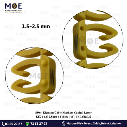 Klemsan Cable Markers Capital Letter KE2 ( 1.5-2.5mm ) Yellow ( W ) | KL 518032