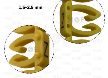 Klemsan Cable Markers Capital Letter KE2 ( 1.5-2.5mm ) Yellow ( Z ) | KL 518035 | حلقة ترقيم كابلات اصفر حرف