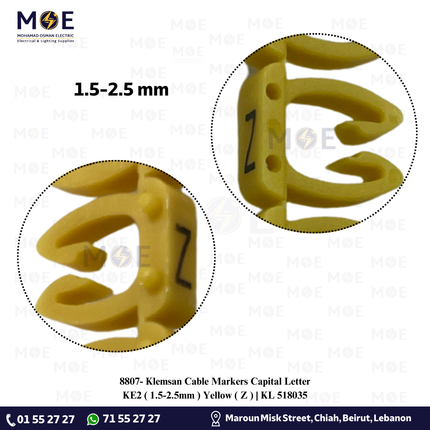 Klemsan Cable Markers Capital Letter KE2 ( 1.5-2.5mm ) Yellow ( Z ) | KL 518035