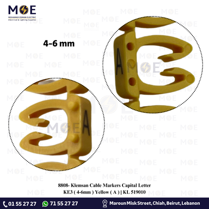 Klemsan Cable Markers Capital Letter KE3 ( 4-6mm ) Yellow ( A ) | KL 519010