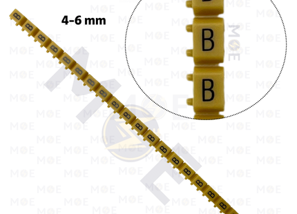 Klemsan Cable Markers Capital Letter KE3 ( 4-6mm ) Yellow ( B ) | KL 519011 | حلقة ترقيم كابلات اصفر حرف