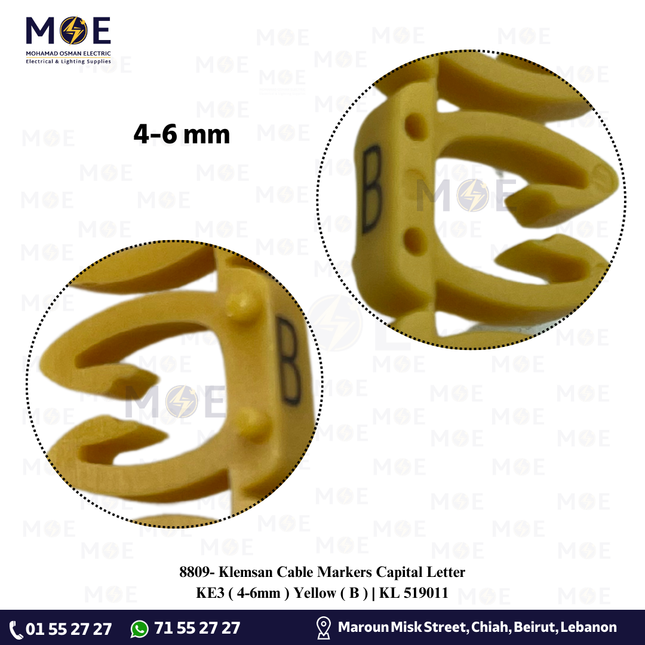 Klemsan Cable Markers Capital Letter KE3 ( 4-6mm ) Yellow ( B ) | KL 519011