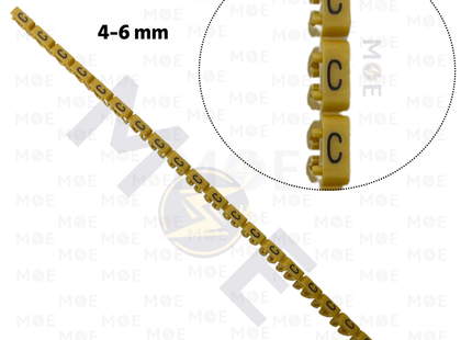 Klemsan Cable Markers Capital Letter KE3 ( 4-6mm ) Yellow ( C ) | KL 519012 | حلقة ترقيم كابلات اصفر حرف