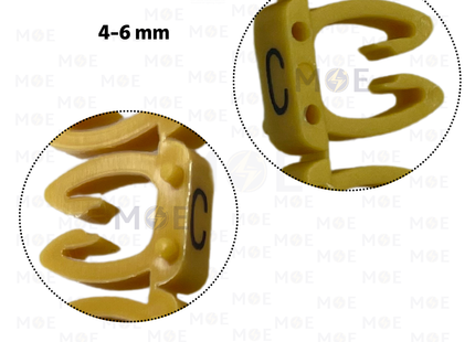Klemsan Cable Markers Capital Letter KE3 ( 4-6mm ) Yellow ( C ) | KL 519012 | حلقة ترقيم كابلات اصفر حرف