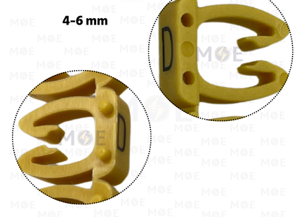 Klemsan Cable Markers Capital Letter KE3 ( 4-6mm ) Yellow ( D ) | KL 519013 | حلقة ترقيم كابلات اصفر حرف