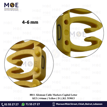 Klemsan Cable Markers Capital Letter KE3 ( 4-6mm ) Yellow ( D ) | KL 519013