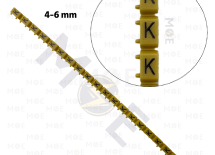 Klemsan Cable Markers Capital Letter KE3 ( 4-6mm ) Yellow ( K ) | KL 519020 | حلقة ترقيم كابلات اصفر حرف