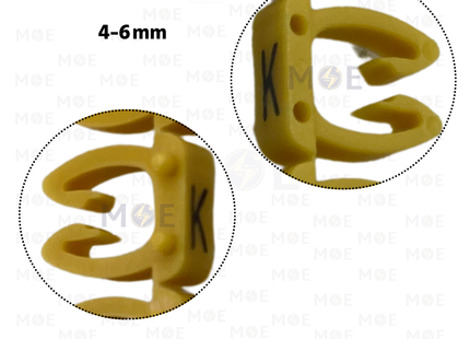 Klemsan Cable Markers Capital Letter KE3 ( 4-6mm ) Yellow ( K ) | KL 519020 | حلقة ترقيم كابلات اصفر حرف