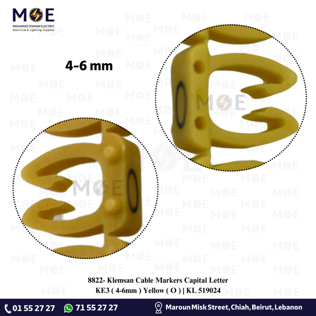 Klemsan Cable Markers Capital Letter KE3 ( 4-6mm ) Yellow ( O ) | KL 519024