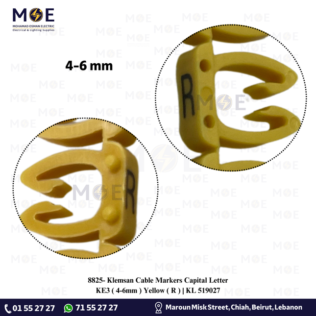 Klemsan Cable Markers Capital Letter KE3 ( 4-6mm ) Yellow ( R ) | KL 519027