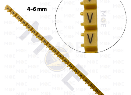 Klemsan Cable Markers Capital Letter KE3 ( 4-6mm ) Yellow ( V ) | KL 519031 | حلقة ترقيم كابلات اصفر حرف