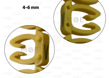 Klemsan Cable Markers Capital Letter KE3 ( 4-6mm ) Yellow ( V ) | KL 519031 | حلقة ترقيم كابلات اصفر حرف