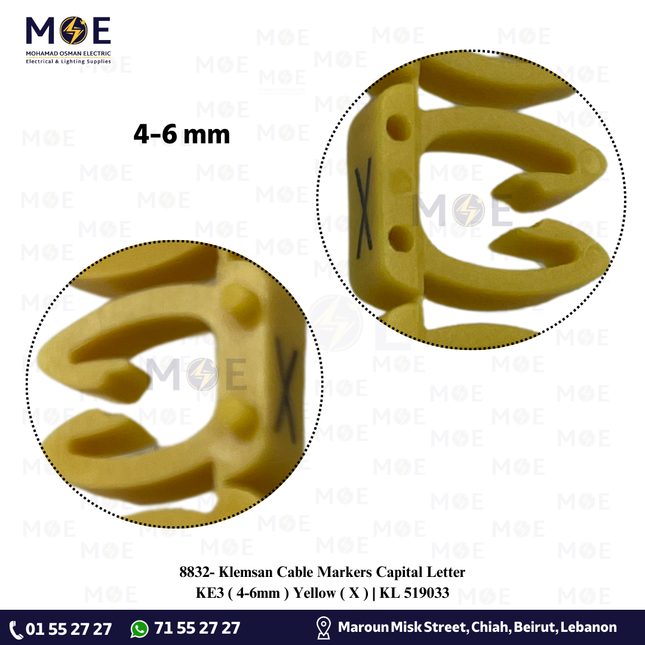 Klemsan Cable Markers Capital Letter KE3 ( 4-6mm ) Yellow ( X ) | KL 519033