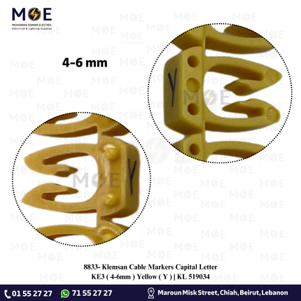 Klemsan Cable Markers Capital Letter KE3 ( 4-6mm ) Yellow ( Y ) | KL 519034