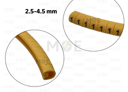 SEC Interlock Cable Markers Number EC-1 ( 2.5-4.5mm ) Yellow ( 1 ) | EC 1 ( 1 ) | حلقة ترقيم كابلات كوتشوك تلبيس اصفر رقم