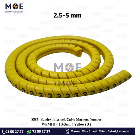 Bandex Interlock Cable Markers Number WEMH1 ( 2.5-5mm ) Yellow ( 3 )