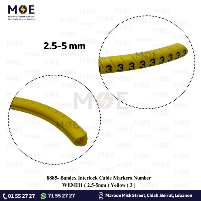 Bandex Interlock Cable Markers Number WEMH1 ( 2.5-5mm ) Yellow ( 3 )