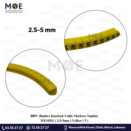 Bandex Interlock Cable Markers Number WEMH1 ( 2.5-5mm ) Yellow ( 5 )