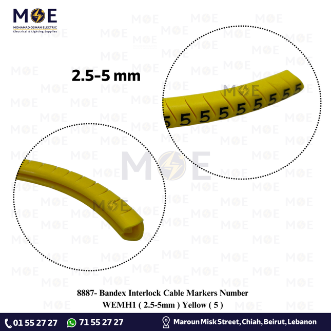 Bandex Interlock Cable Markers Number WEMH1 ( 2.5-5mm ) Yellow ( 5 )