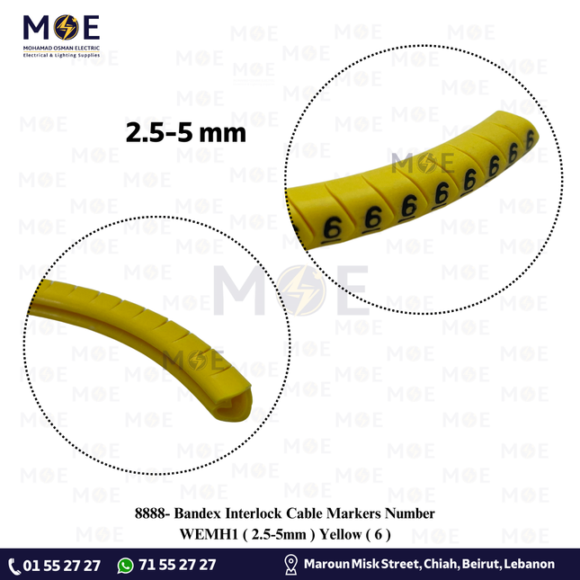 Bandex Interlock Cable Markers Number WEMH1 ( 2.5-5mm ) Yellow ( 6 )