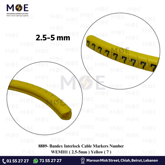 Bandex Interlock Cable Markers Number WEMH1 ( 2.5-5mm ) Yellow ( 7 )