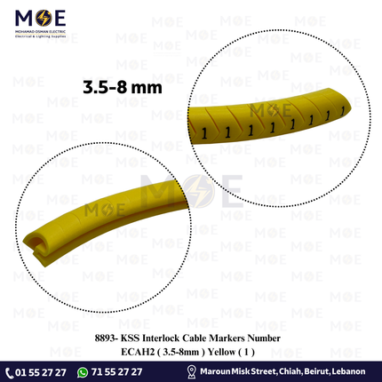 KSS Interlock Cable Markers Number ECAH2 ( 3.5-8mm ) Yellow ( 1 )