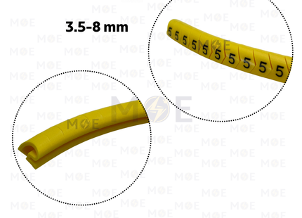KSS Interlock Cable Markers Number ECAH2 ( 3.5-8mm ) Yellow ( 5 ) | حلقة ترقيم كابلات كوتشوك تلبيس اصفر رقم
