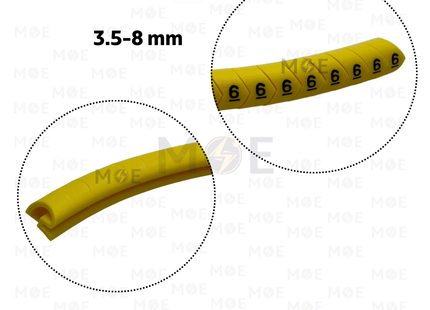 KSS Interlock Cable Markers Number ECAH2 ( 3.5-8mm ) Yellow ( 6 ) | حلقة ترقيم كابلات كوتشوك تلبيس اصفر رقم