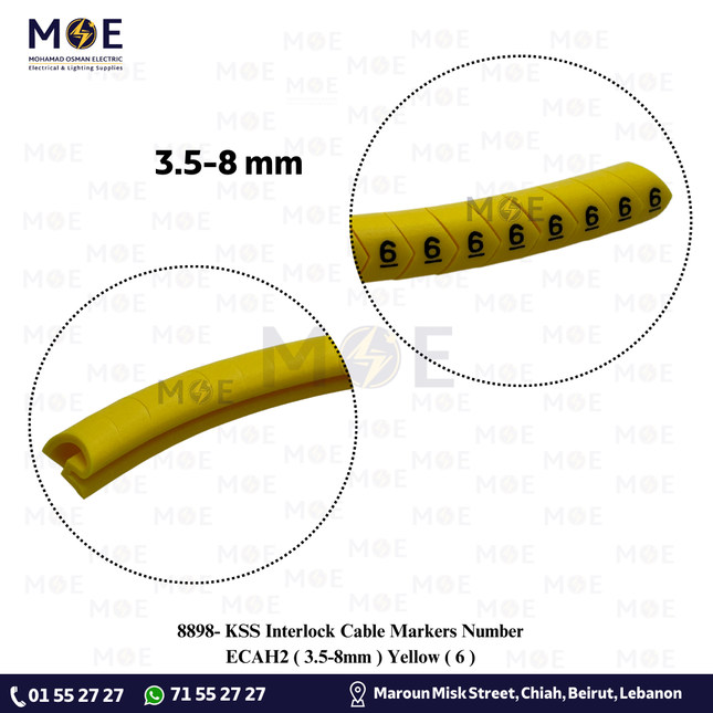 KSS Interlock Cable Markers Number ECAH2 ( 3.5-8mm ) Yellow ( 6 )