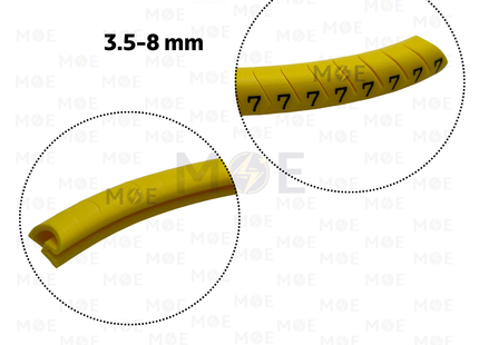 KSS Interlock Cable Markers Number ECAH2 ( 3.5-8mm ) Yellow ( 7 ) | حلقة ترقيم كابلات كوتشوك تلبيس اصفر رقم