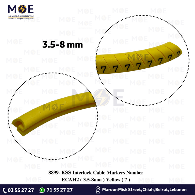 KSS Interlock Cable Markers Number ECAH2 ( 3.5-8mm ) Yellow ( 7 )