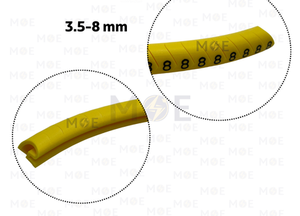 KSS Interlock Cable Markers Number ECAH2 ( 3.5-8mm ) Yellow ( 8 ) | حلقة ترقيم كابلات كوتشوك تلبيس اصفر رقم