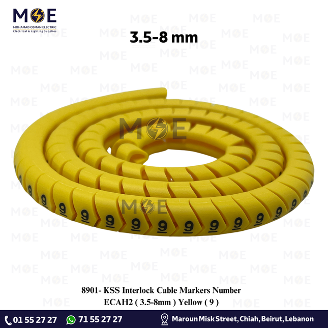 KSS Interlock Cable Markers Number ECAH2 ( 3.5-8mm ) Yellow ( 9 )