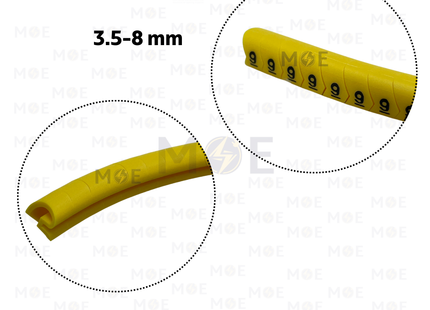 KSS Interlock Cable Markers Number ECAH2 ( 3.5-8mm ) Yellow ( 9 ) | حلقة ترقيم كابلات كوتشوك تلبيس اصفر رقم