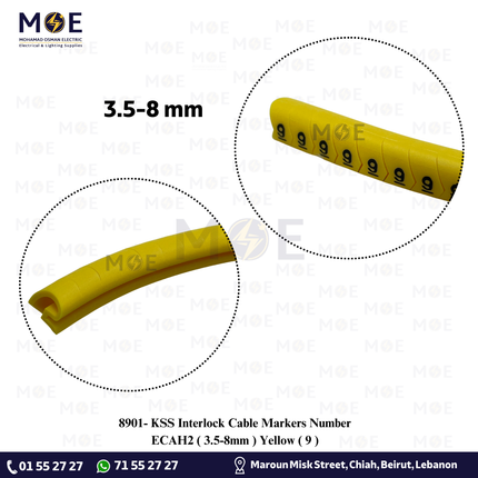 KSS Interlock Cable Markers Number ECAH2 ( 3.5-8mm ) Yellow ( 9 )